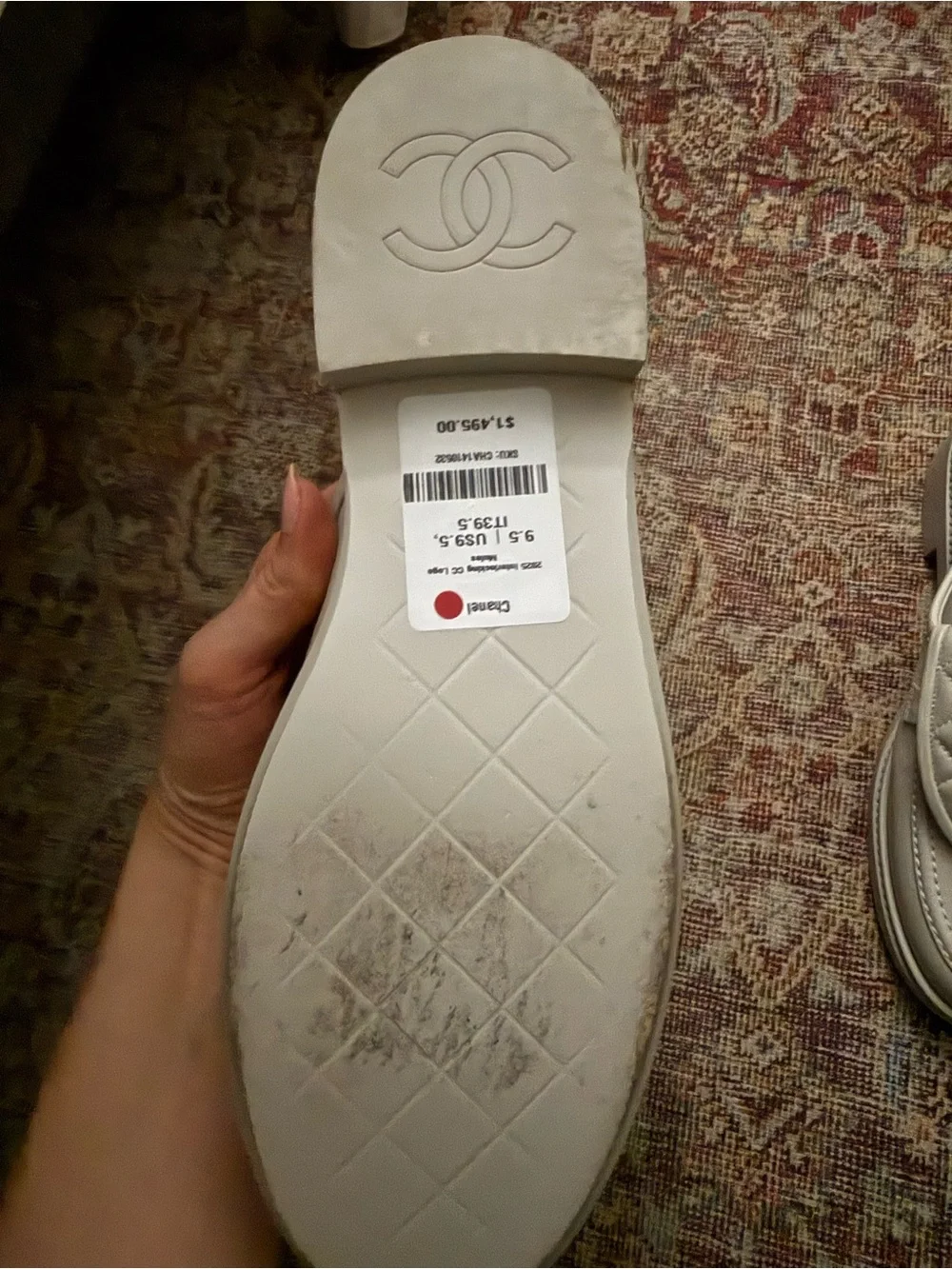 Chanel Quilted Leather Slide Mules in Light Gray with Gold CC